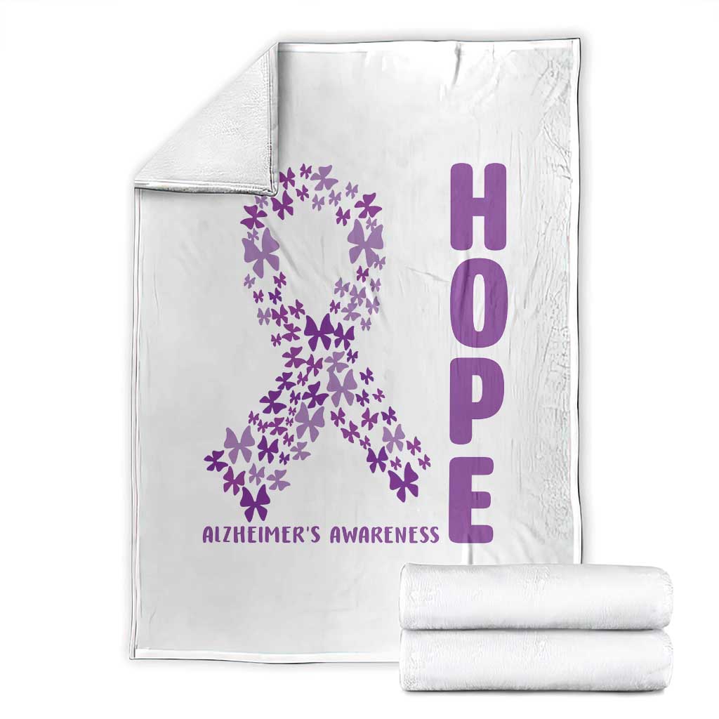 Hope Alzheimer's Awareness Purple Butterfly Ribbon Support Throw Blanket TS12 White Print Your Wear