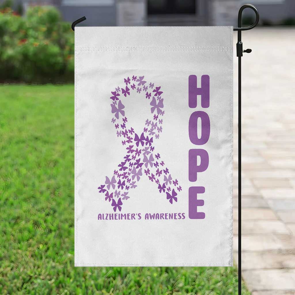 Hope Alzheimer's Awareness Purple Butterfly Ribbon Support Garden Flag