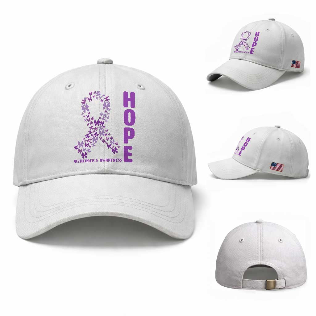 Hope Alzheimer's Awareness Purple Butterfly Ribbon Support Baseball Cap
