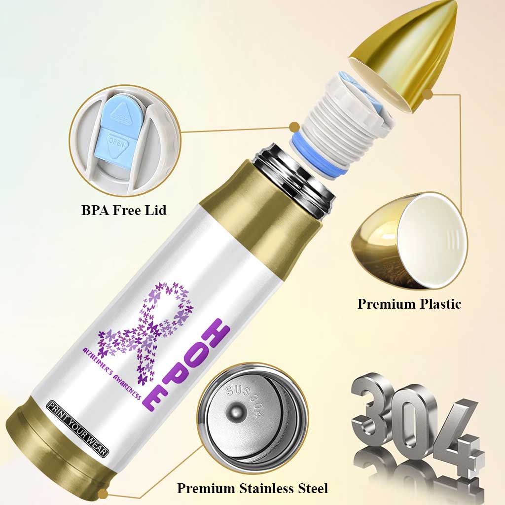 Hope Alzheimer's Awareness Purple Butterfly Ribbon Support Bullet Tumbler