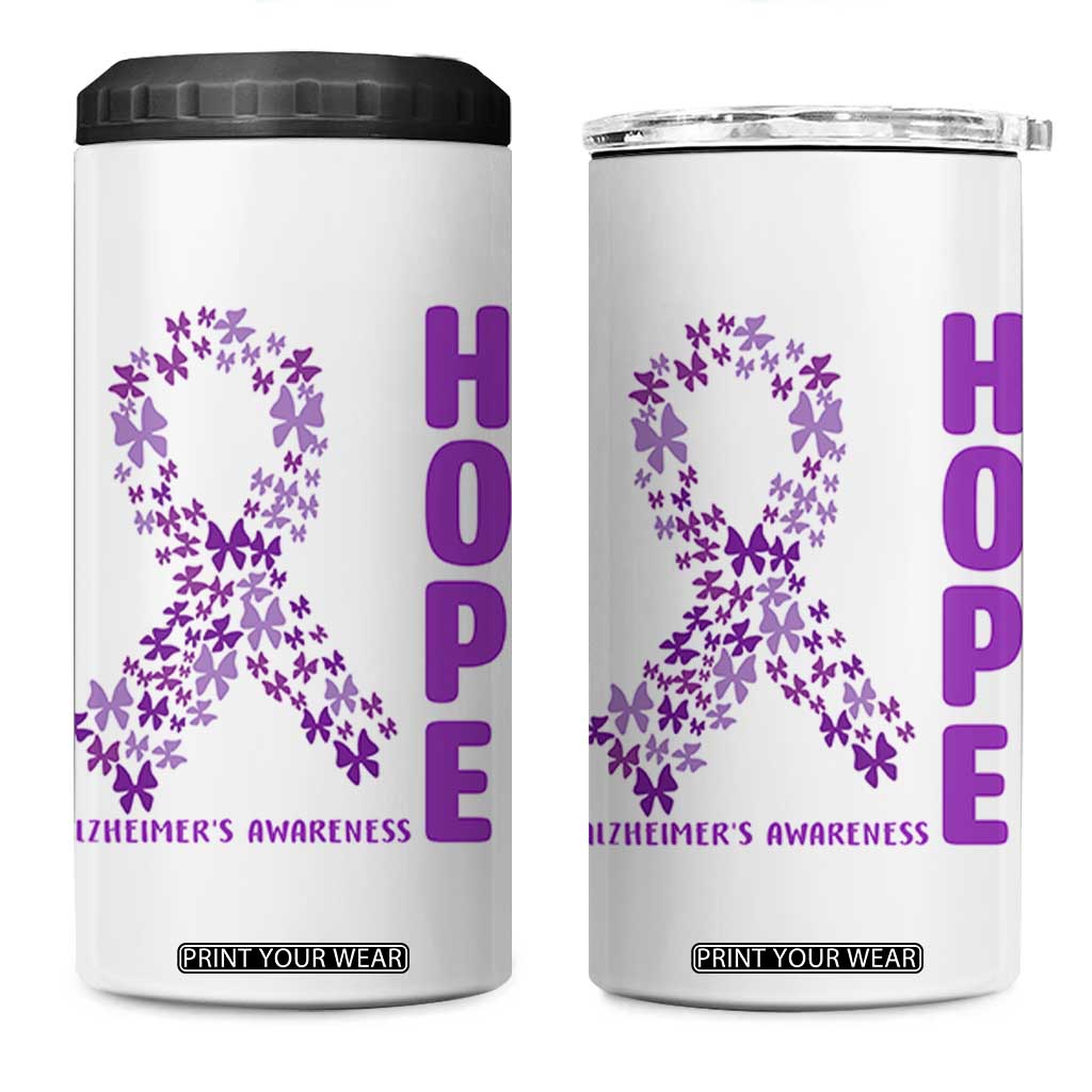 Hope Alzheimer's Awareness Purple Butterfly Ribbon Support 4 in 1 Can Cooler Tumbler TS12 One Size: 16 oz White Print Your Wear