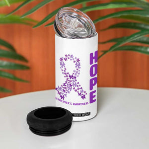 Hope Alzheimer's Awareness Purple Butterfly Ribbon Support 4 in 1 Can Cooler Tumbler
