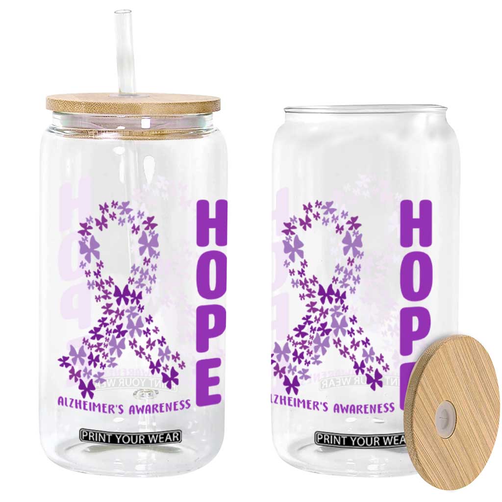 Hope Alzheimer's Awareness Purple Butterfly Ribbon Support Glass Can