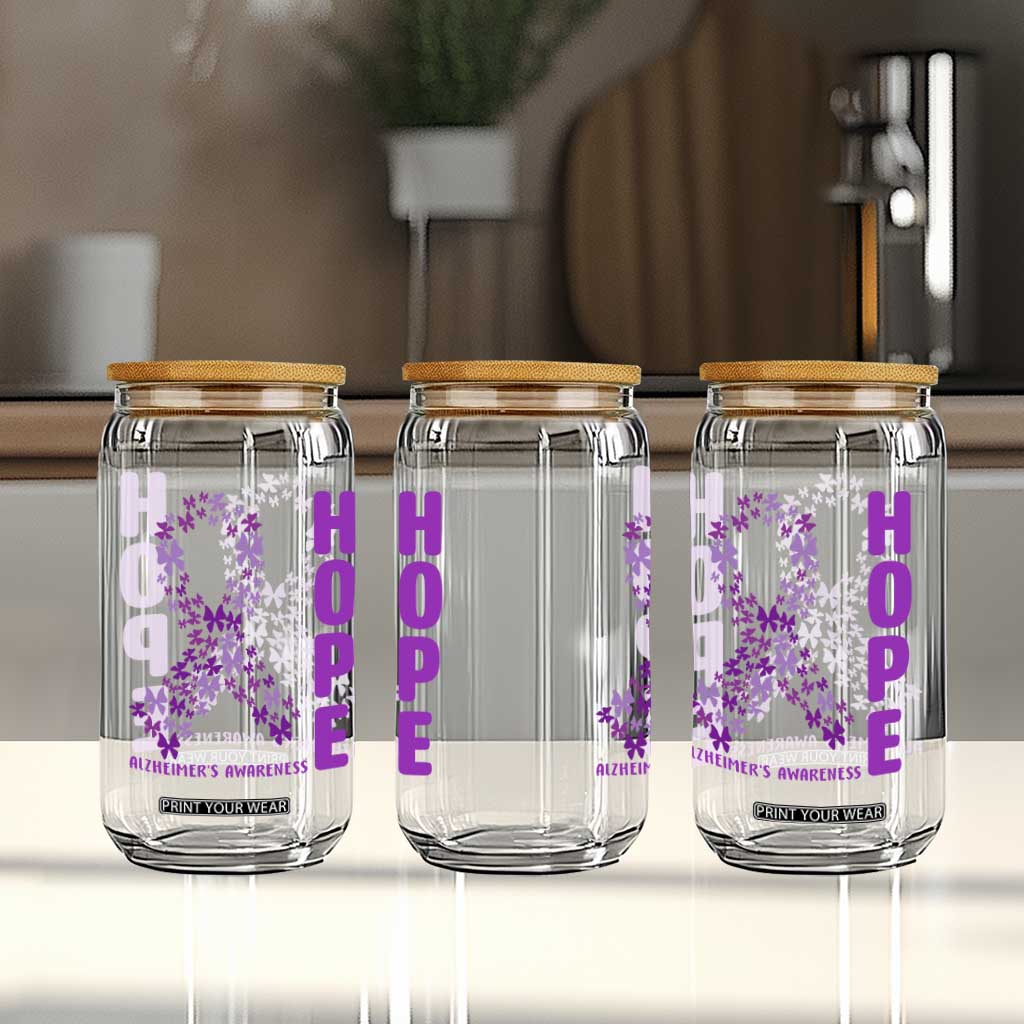 Hope Alzheimer's Awareness Purple Butterfly Ribbon Support Glass Can