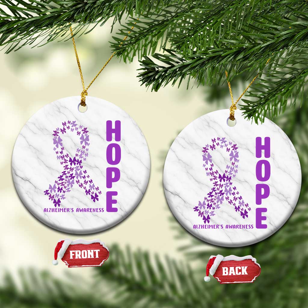 Hope Alzheimer's Awareness Purple Butterfly Ribbon Support Ceramic Ornament TS12 1pc White Marble Print Your Wear