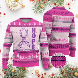 Hope Alzheimer's Awareness Purple Butterfly Ribbon Support Ugly Christmas Sweater