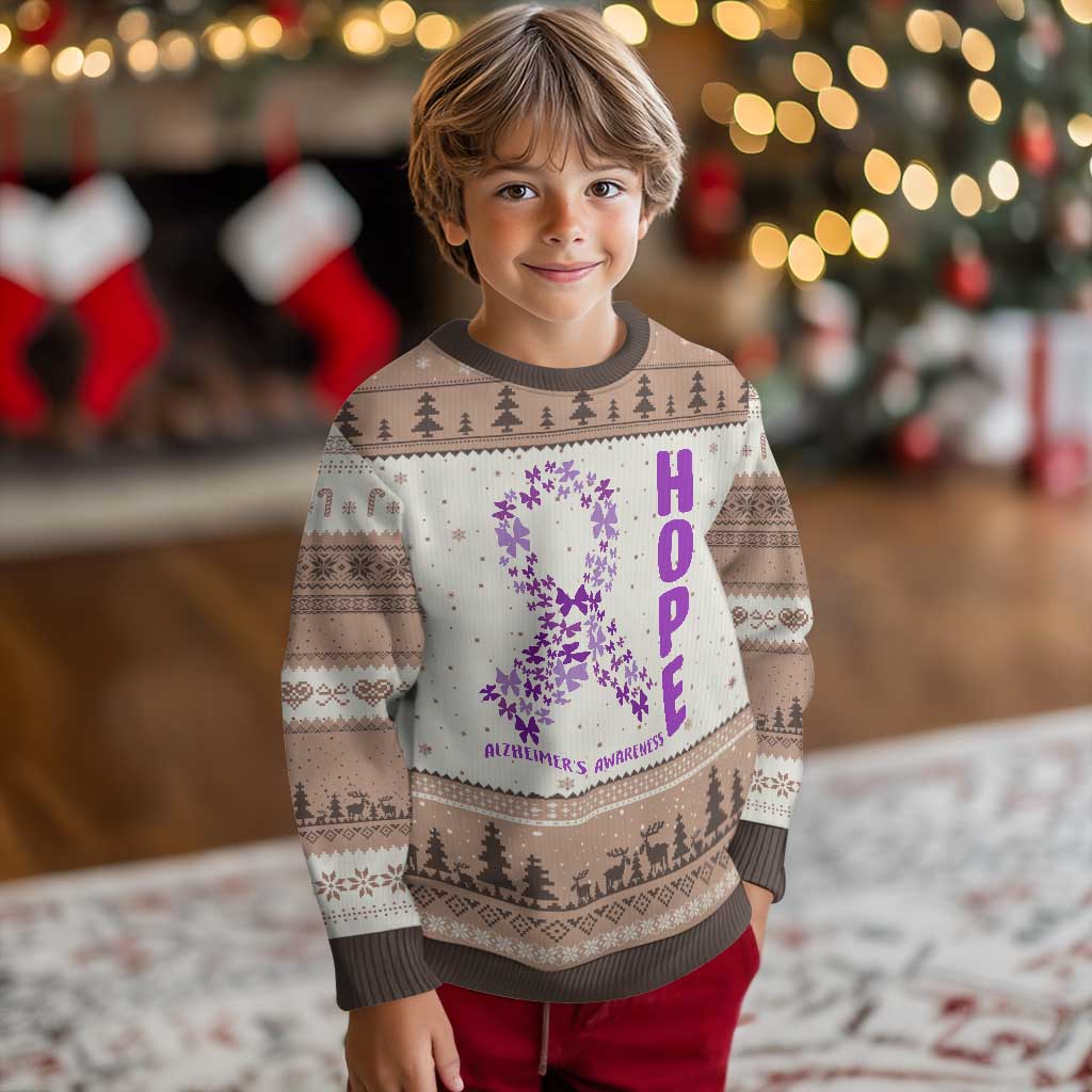 Hope Alzheimer's Awareness Purple Butterfly Ribbon Support Ugly Christmas Sweater