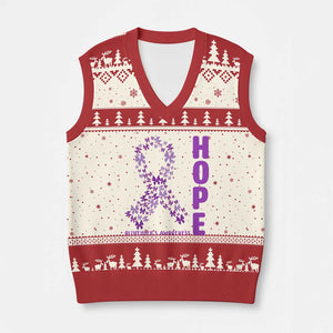 Hope Alzheimer's Awareness Purple Butterfly Ribbon Support V-Neck Knit Sweater Vest