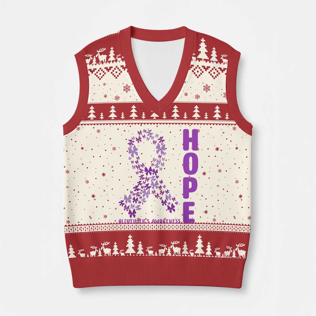 Hope Alzheimer's Awareness Purple Butterfly Ribbon Support V-Neck Knit Sweater Vest TS12 Beige Red Print Your Wear