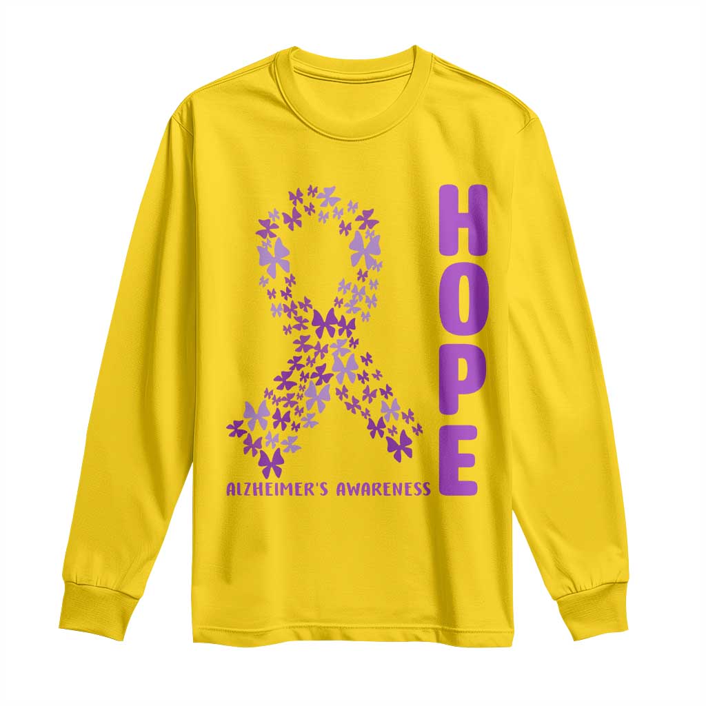 Hope Alzheimer's Awareness Purple Butterfly Ribbon Support Long Sleeve Shirt