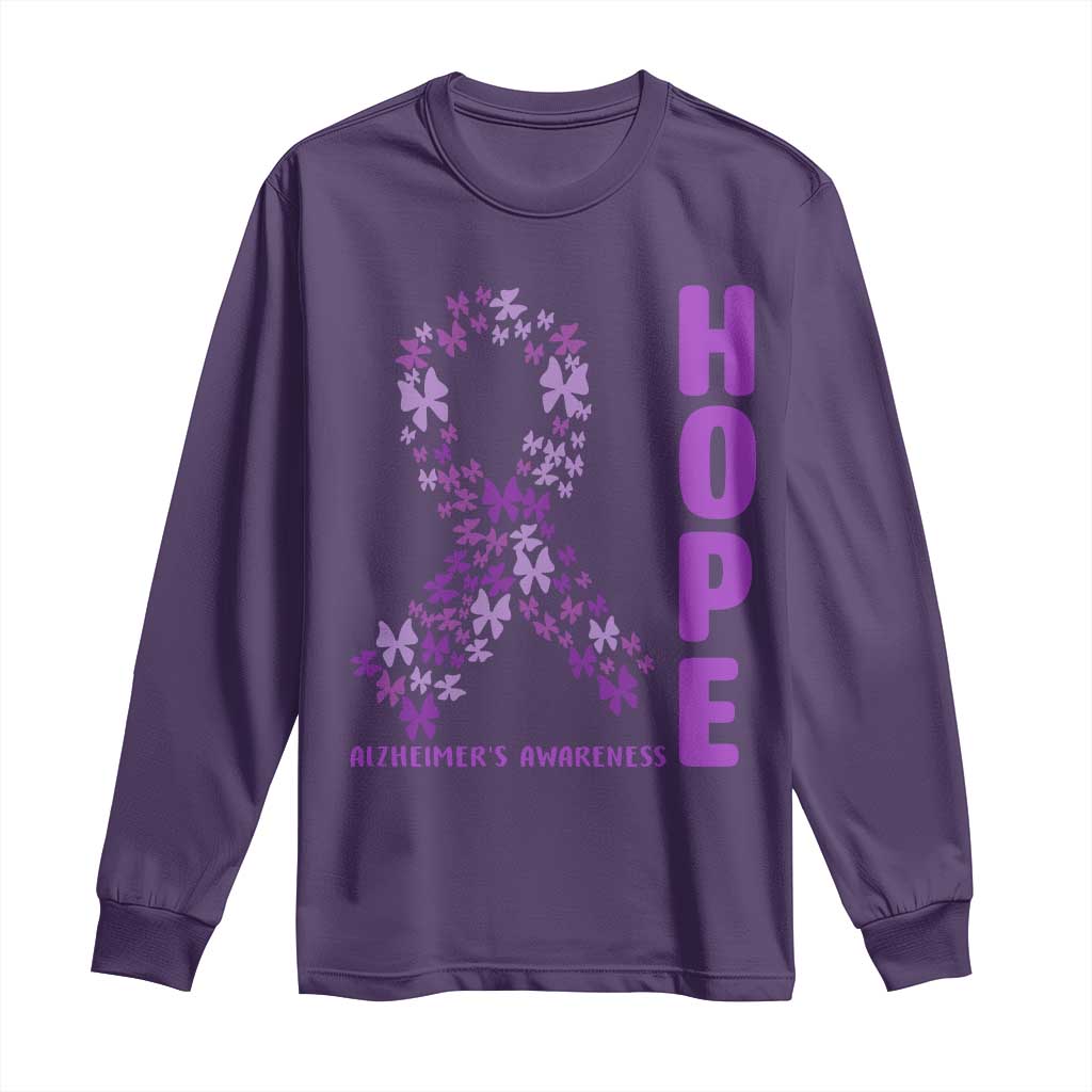 Hope Alzheimer's Awareness Purple Butterfly Ribbon Support Long Sleeve Shirt TS12 Purple Print Your Wear