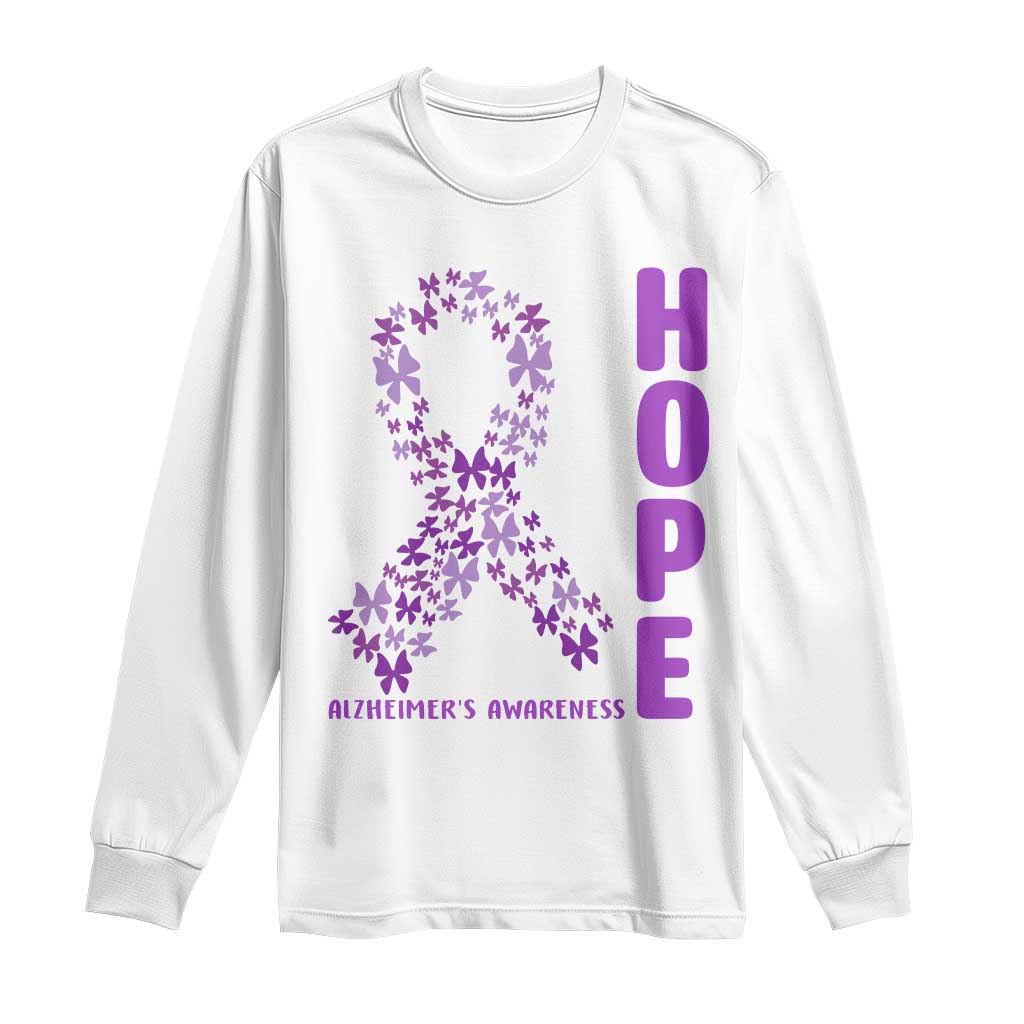Hope Alzheimer's Awareness Purple Butterfly Ribbon Support Long Sleeve Shirt