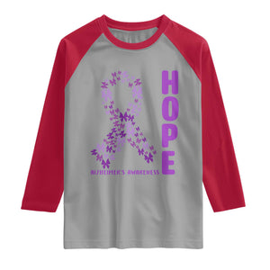 Hope Alzheimer's Awareness Purple Butterfly Ribbon Support Raglan Shirt