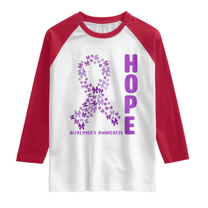 Hope Alzheimer's Awareness Purple Butterfly Ribbon Support Raglan Shirt