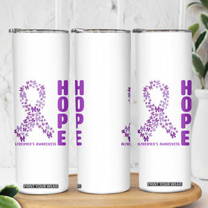 Hope Alzheimer's Awareness Purple Butterfly Ribbon Support Skinny Tumbler