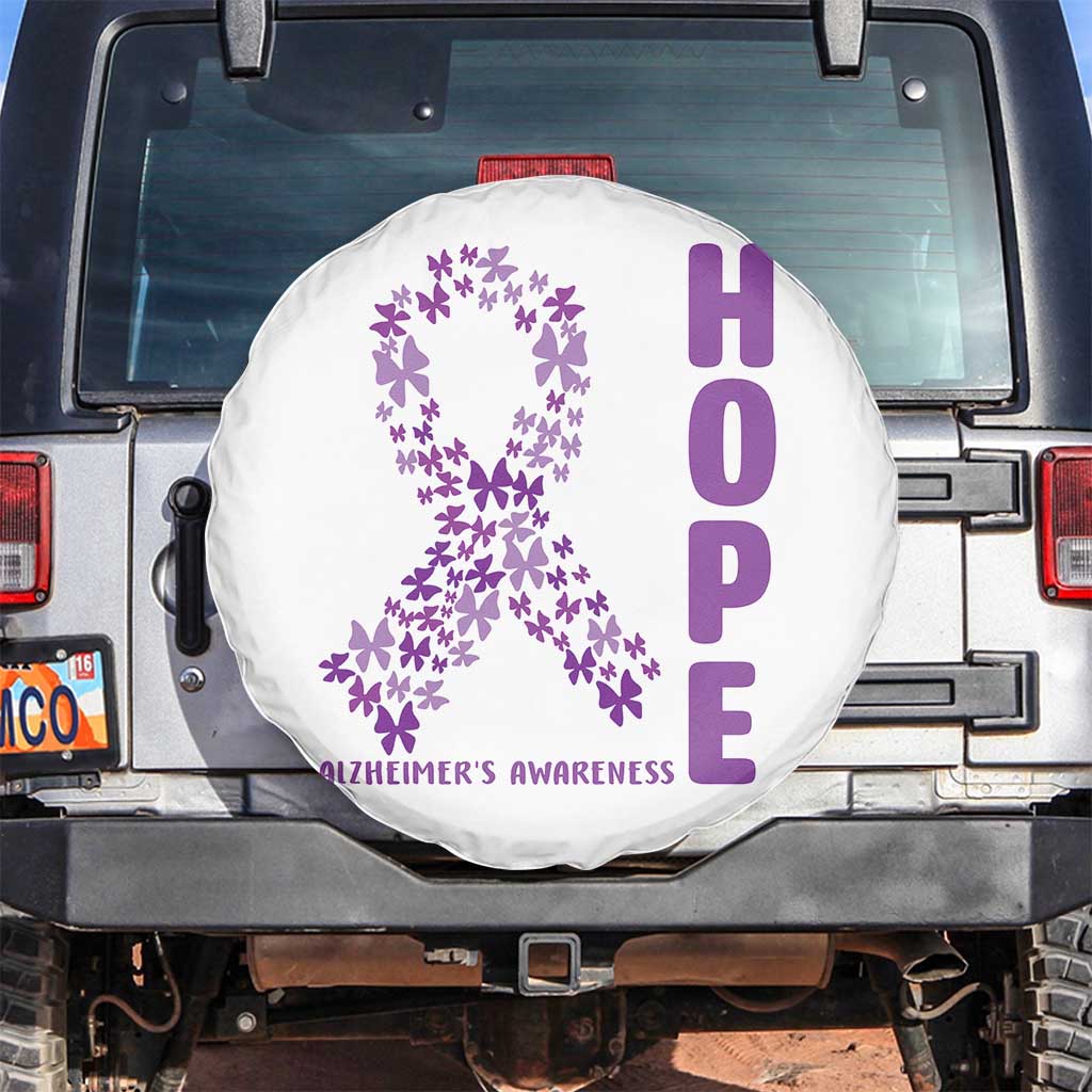 Hope Alzheimer's Awareness Purple Butterfly Ribbon Support Spare Tire Cover TS12 No hole White Print Your Wear