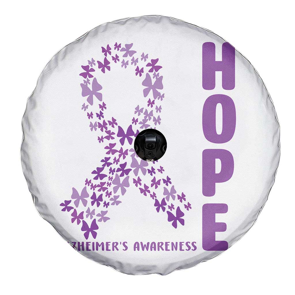 Hope Alzheimer's Awareness Purple Butterfly Ribbon Support Spare Tire Cover