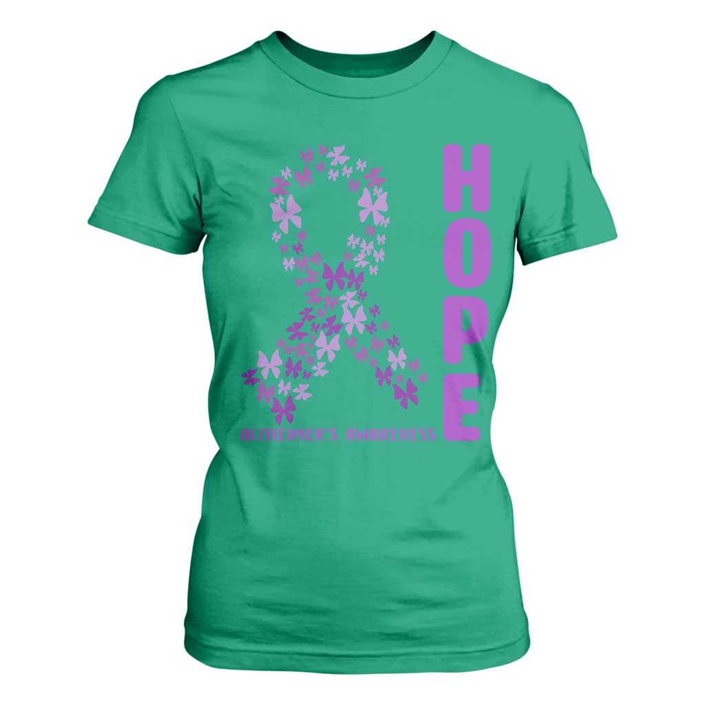 Hope Alzheimer's Awareness Purple Butterfly Ribbon Support T Shirt For Women
