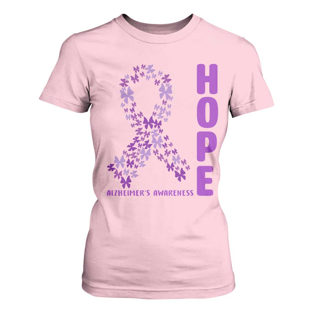 Hope Alzheimer's Awareness Purple Butterfly Ribbon Support T Shirt For Women