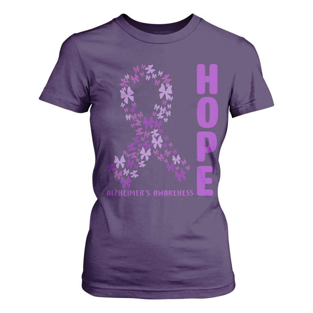 Hope Alzheimer's Awareness Purple Butterfly Ribbon Support T Shirt For Women