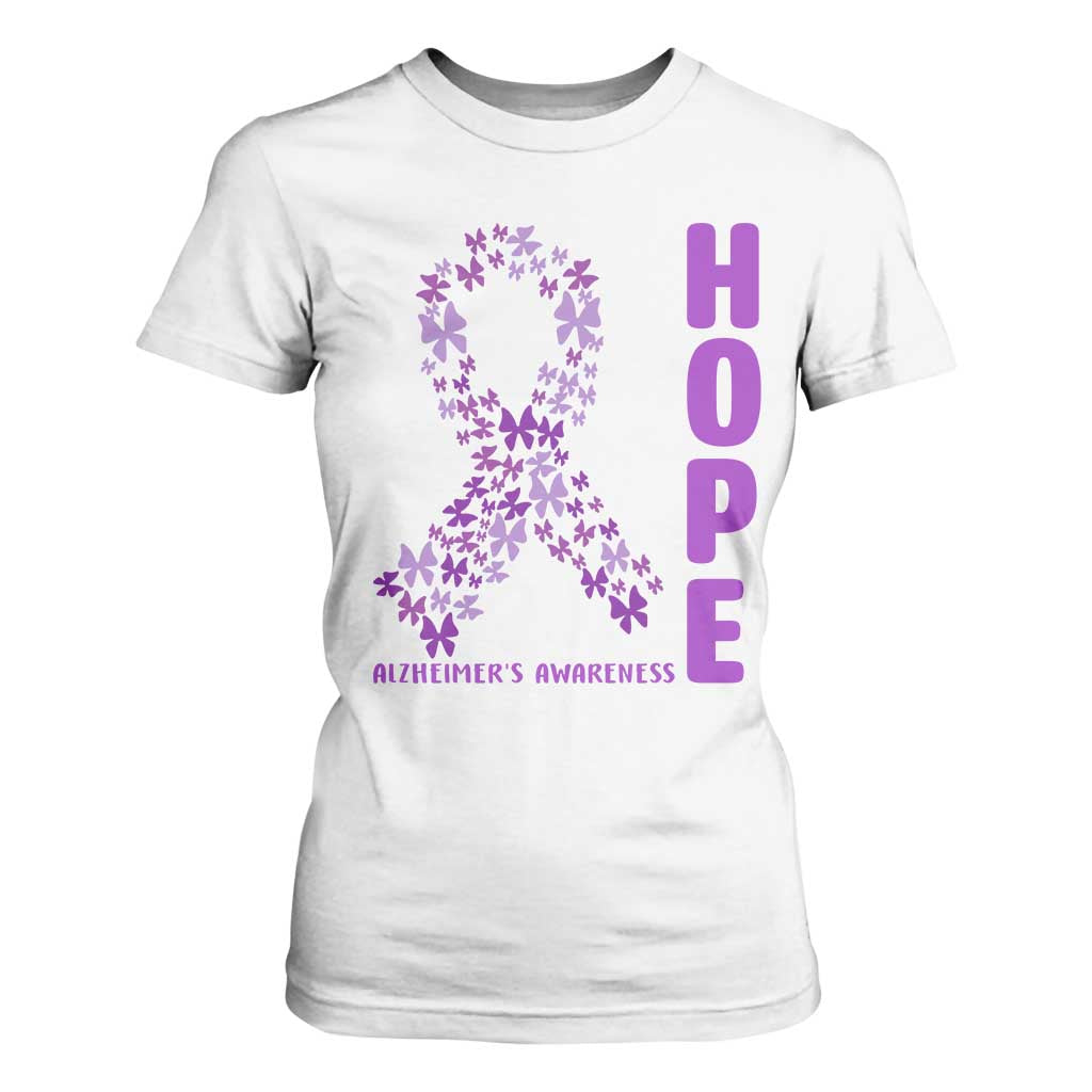 Hope Alzheimer's Awareness Purple Butterfly Ribbon Support T Shirt For Women