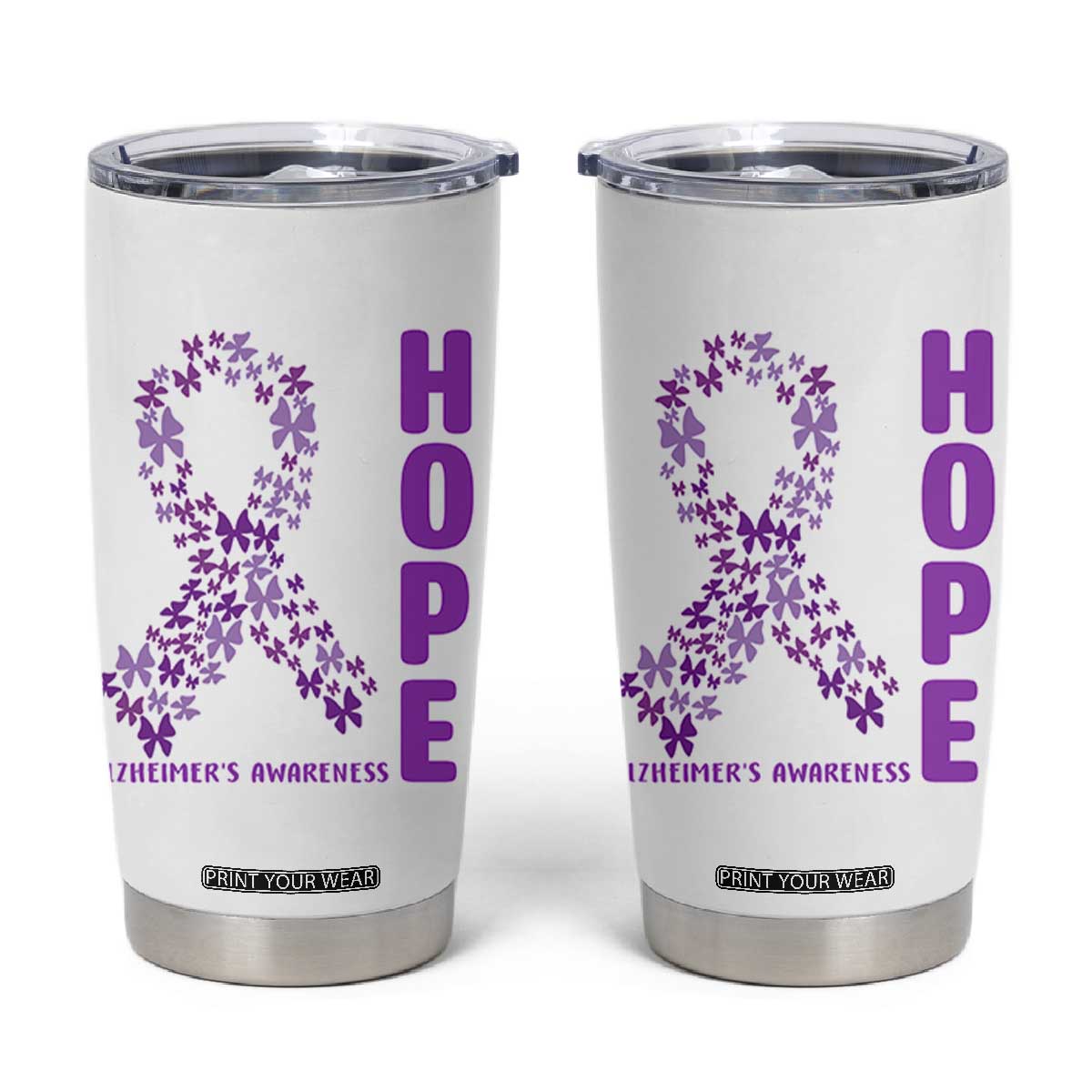 Hope Alzheimer's Awareness Purple Butterfly Ribbon Support Tumbler Cup