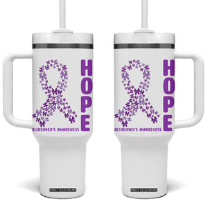 Hope Alzheimer's Awareness Purple Butterfly Ribbon Support Tumbler With Handle