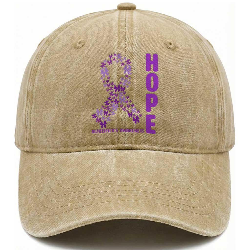 Hope Alzheimer's Awareness Purple Butterfly Ribbon Support Washed Cotton Baseball Cap TS12 Print Your Wear