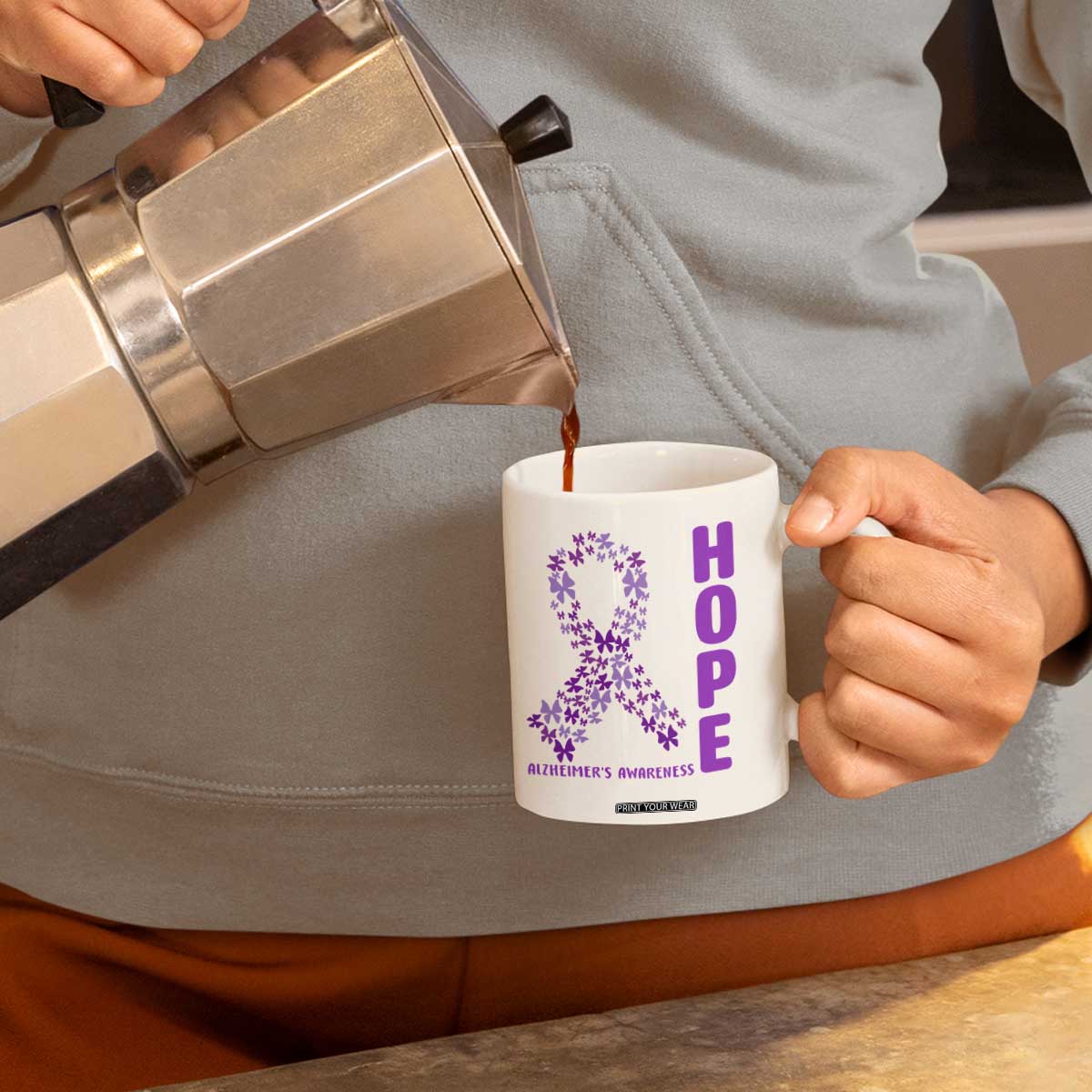 Hope Alzheimer's Awareness Purple Butterfly Ribbon Support Coffee Mug
