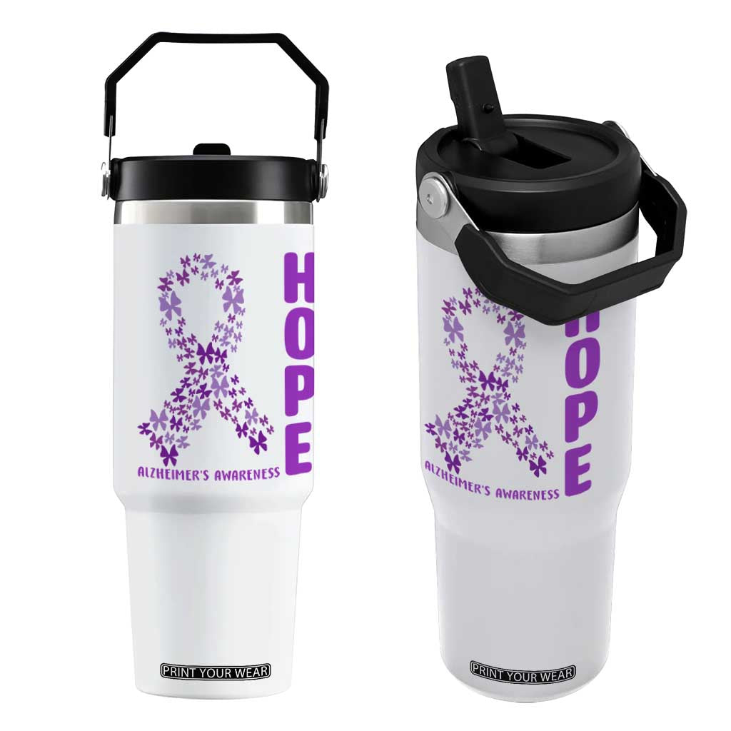 Hope Alzheimer's Awareness Purple Butterfly Ribbon Support Flip Straw Tumbler TS12 One Size: 30 oz White Print Your Wear