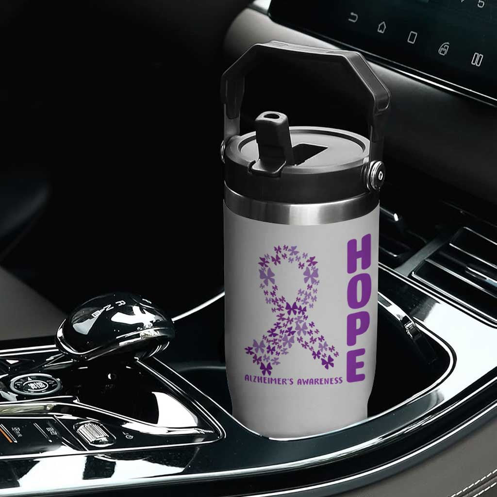 Hope Alzheimer's Awareness Purple Butterfly Ribbon Support Flip Straw Tumbler