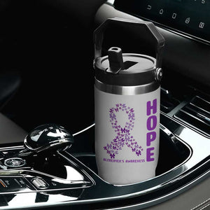 Hope Alzheimer's Awareness Purple Butterfly Ribbon Support Flip Straw Tumbler