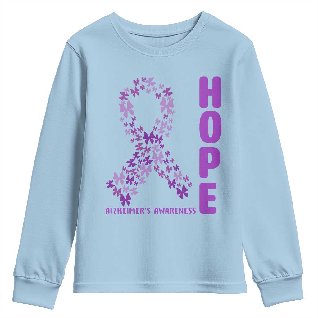 Hope Alzheimer's Awareness Purple Butterfly Ribbon Support Youth Sweatshirt