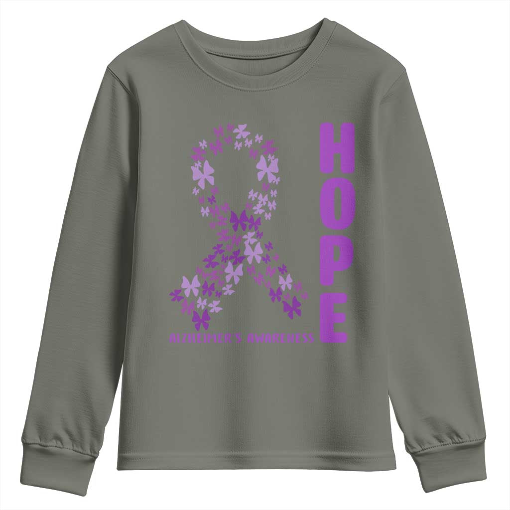 Hope Alzheimer's Awareness Purple Butterfly Ribbon Support Youth Sweatshirt