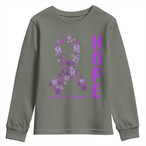 Hope Alzheimer's Awareness Purple Butterfly Ribbon Support Youth Sweatshirt