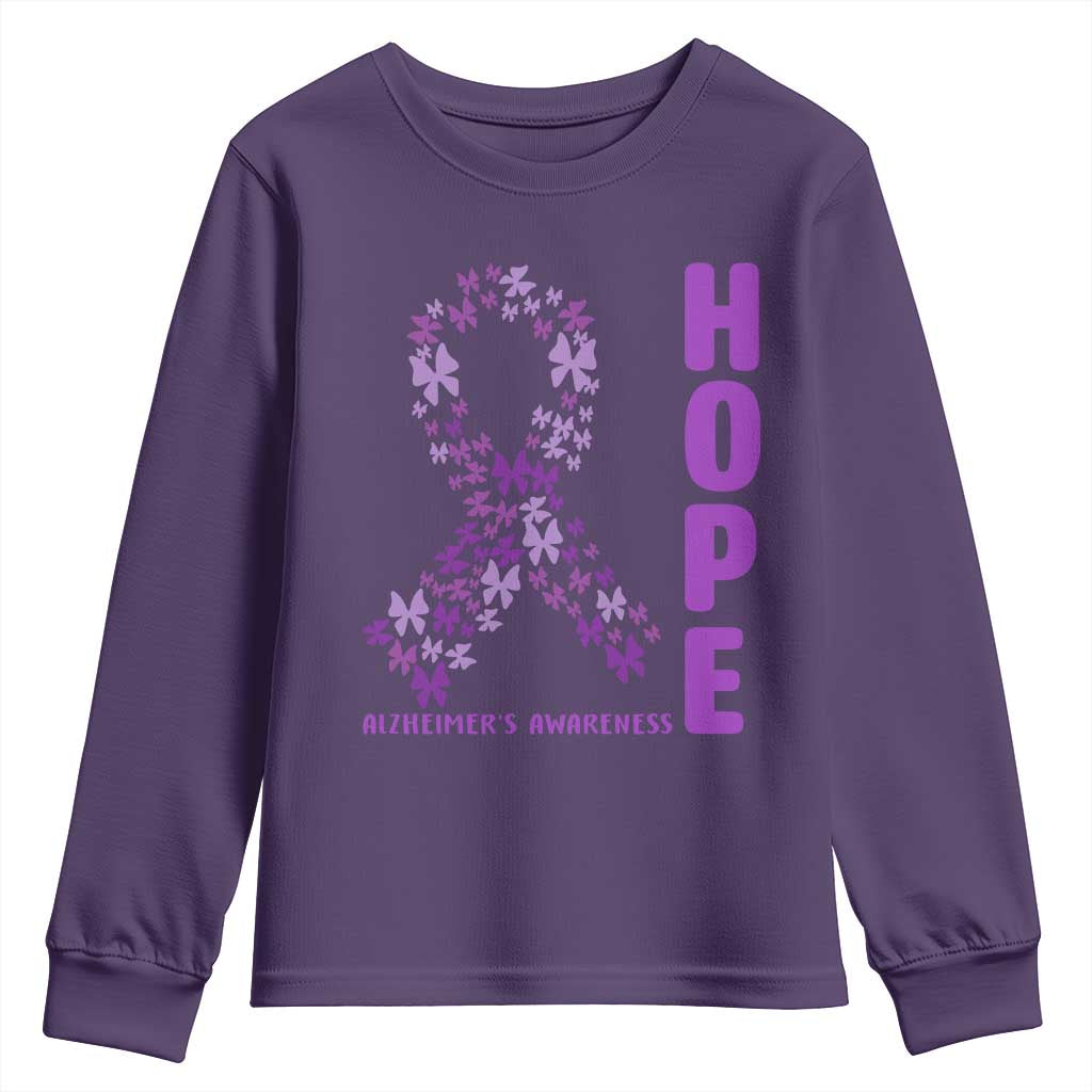 Hope Alzheimer's Awareness Purple Butterfly Ribbon Support Youth Sweatshirt TS12 Purple Print Your Wear