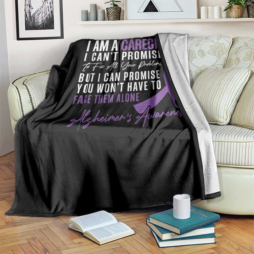 Alzheimer's Caregiver Support Throw Blanket Purple Ribbon Hope Graphic