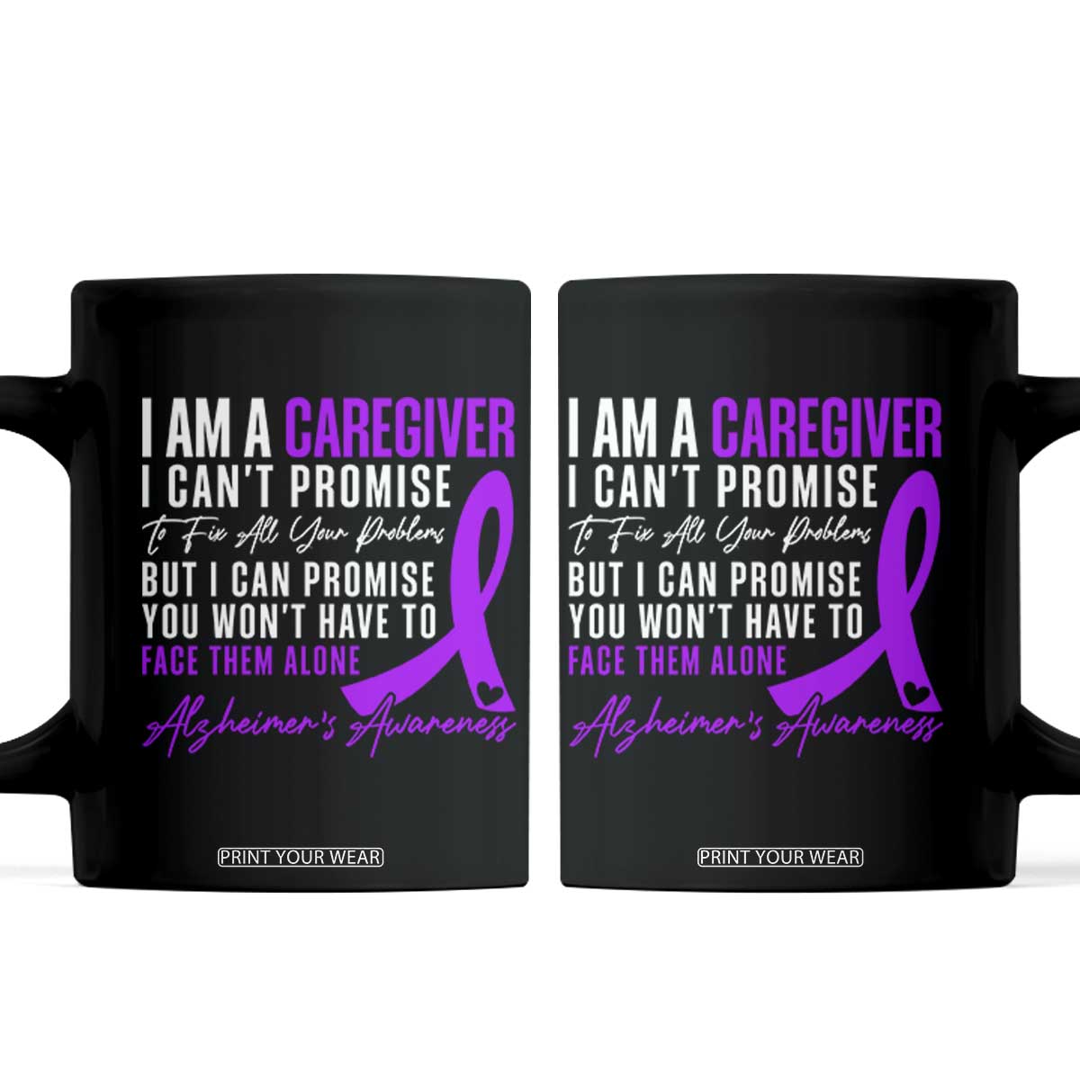 Alzheimer's Caregiver Support Coffee Mug Purple Ribbon Hope Graphic TS12 Black Print Your Wear