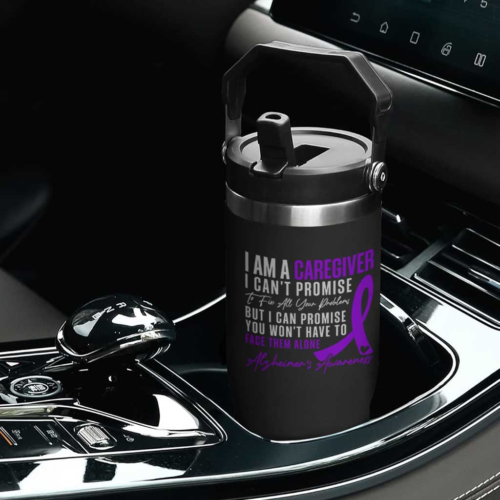 Alzheimer's Caregiver Support Flip Straw Tumbler Purple Ribbon Hope Graphic