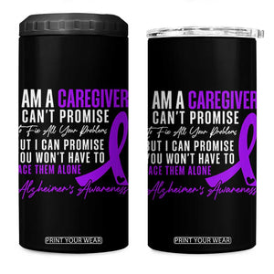 Alzheimer's Caregiver Support 4 in 1 Can Cooler Tumbler Purple Ribbon Hope Graphic