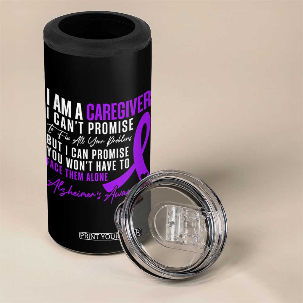 Alzheimer's Caregiver Support 4 in 1 Can Cooler Tumbler Purple Ribbon Hope Graphic