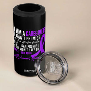 Alzheimer's Caregiver Support 4 in 1 Can Cooler Tumbler Purple Ribbon Hope Graphic