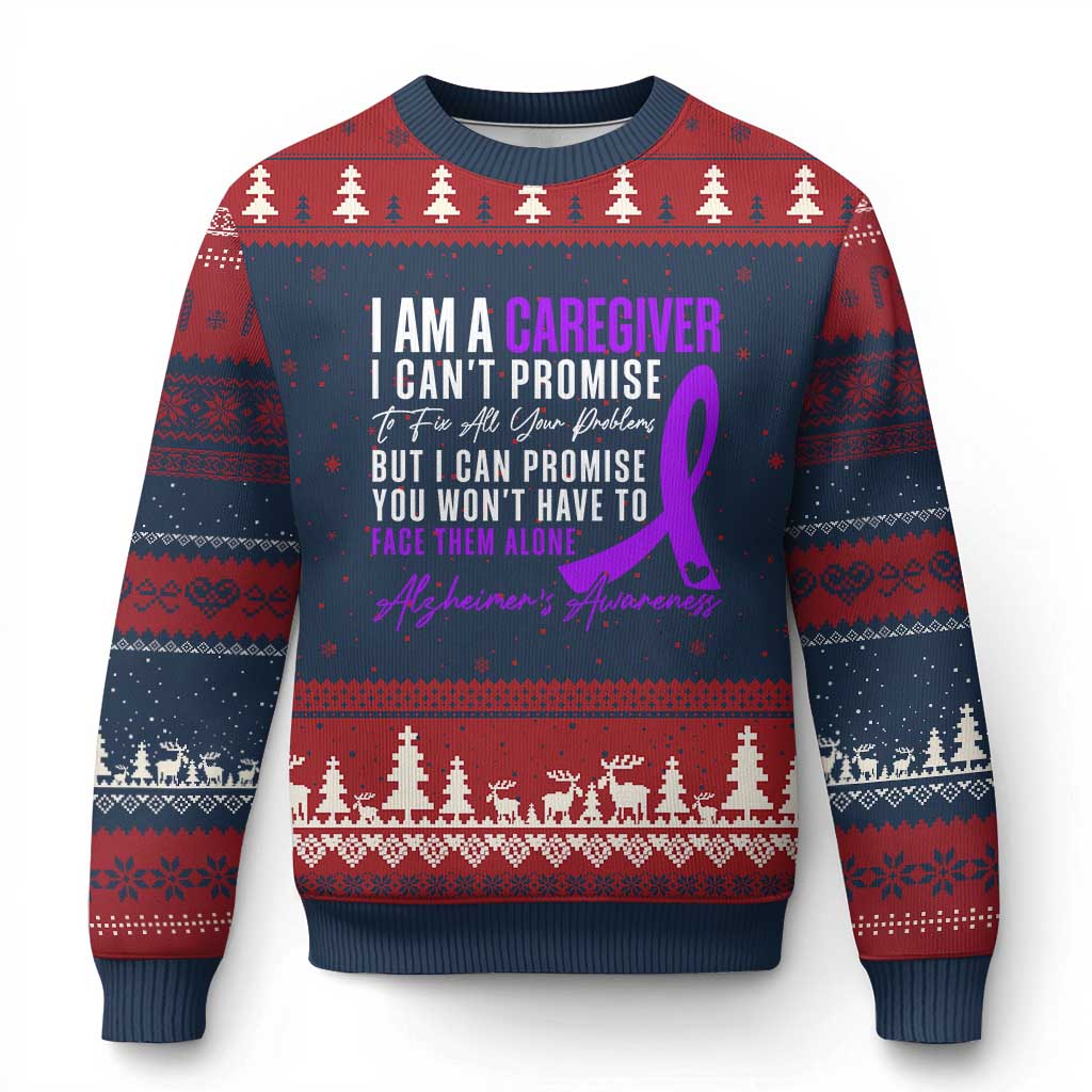 Alzheimer's Caregiver Support Ugly Christmas Sweater Purple Ribbon Hope Graphic
