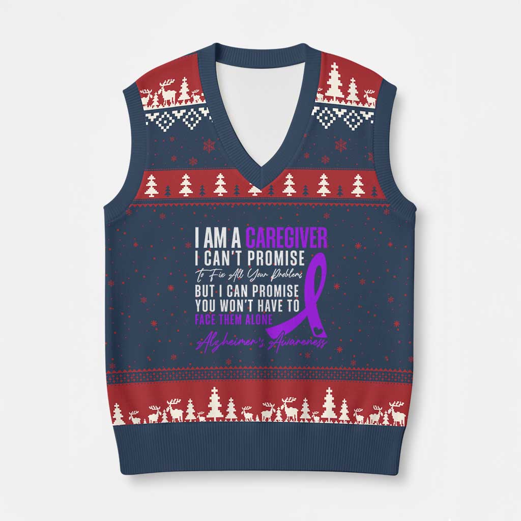 Alzheimer's Caregiver Support V-Neck Knit Sweater Vest Purple Ribbon Hope Graphic TS12 Navy Red Print Your Wear