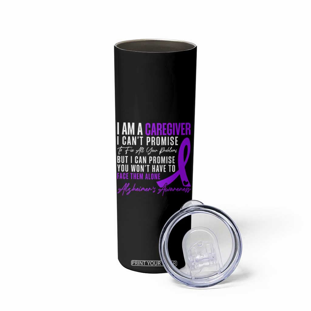 Alzheimer's Caregiver Support Skinny Tumbler Purple Ribbon Hope Graphic