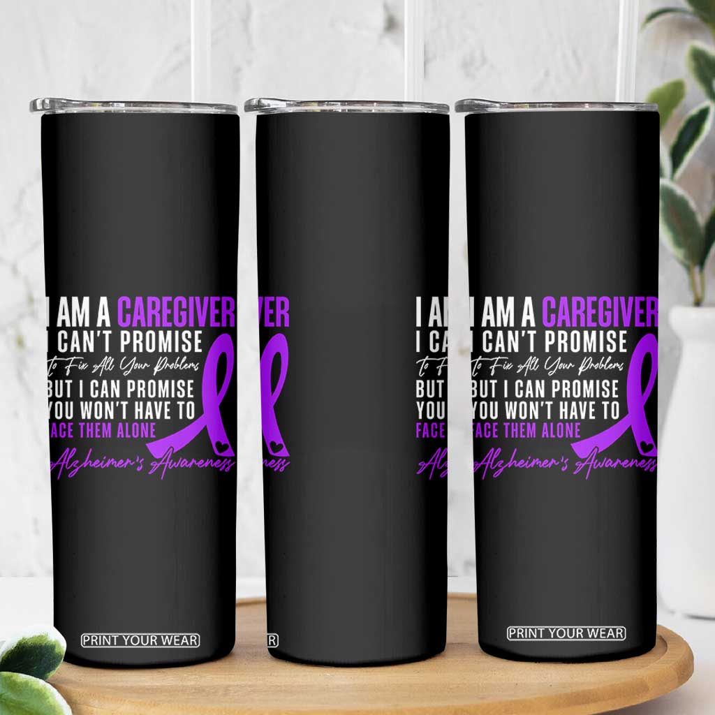 Alzheimer's Caregiver Support Skinny Tumbler Purple Ribbon Hope Graphic