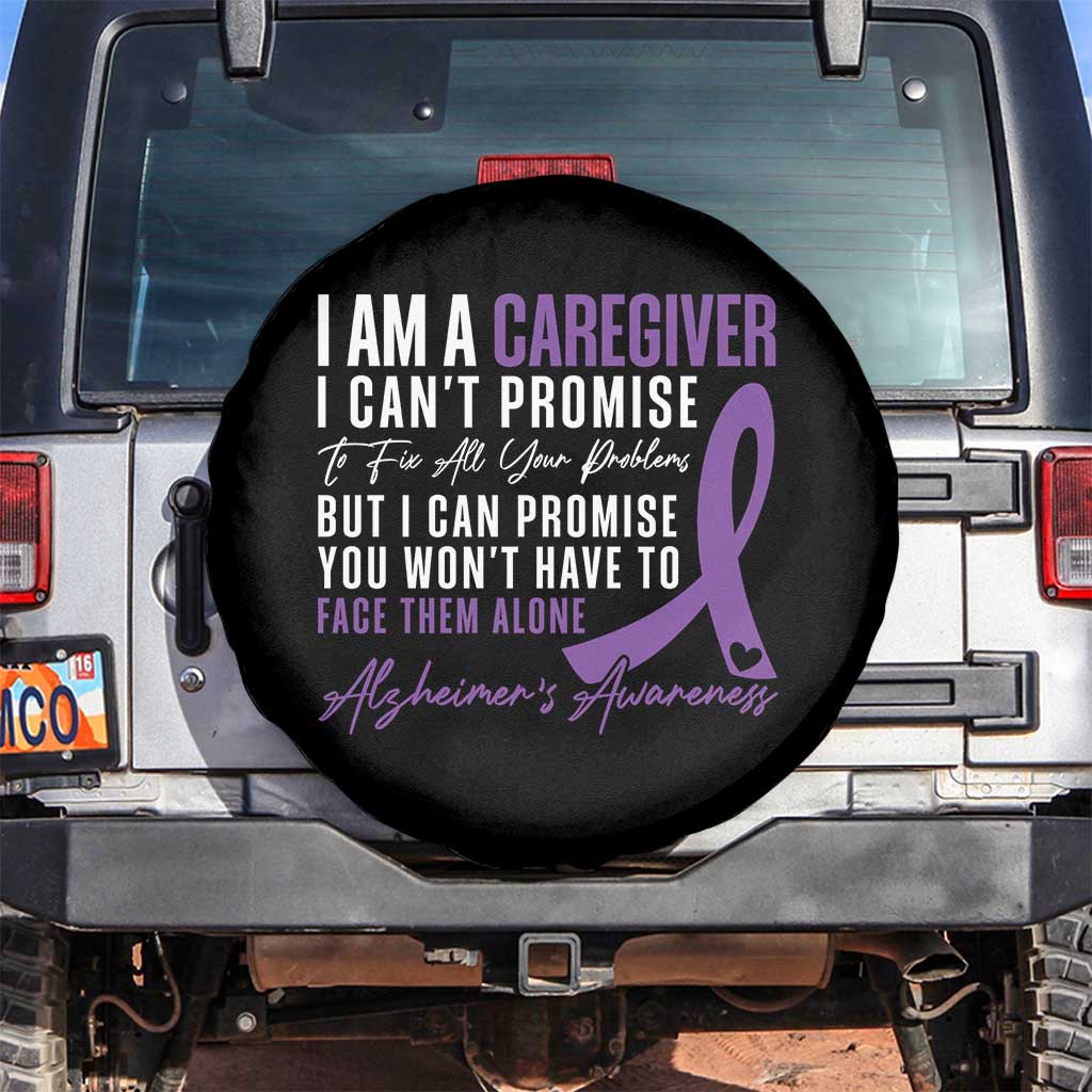 Alzheimer's Caregiver Support Spare Tire Cover Purple Ribbon Hope Graphic TS12 No hole Black Print Your Wear