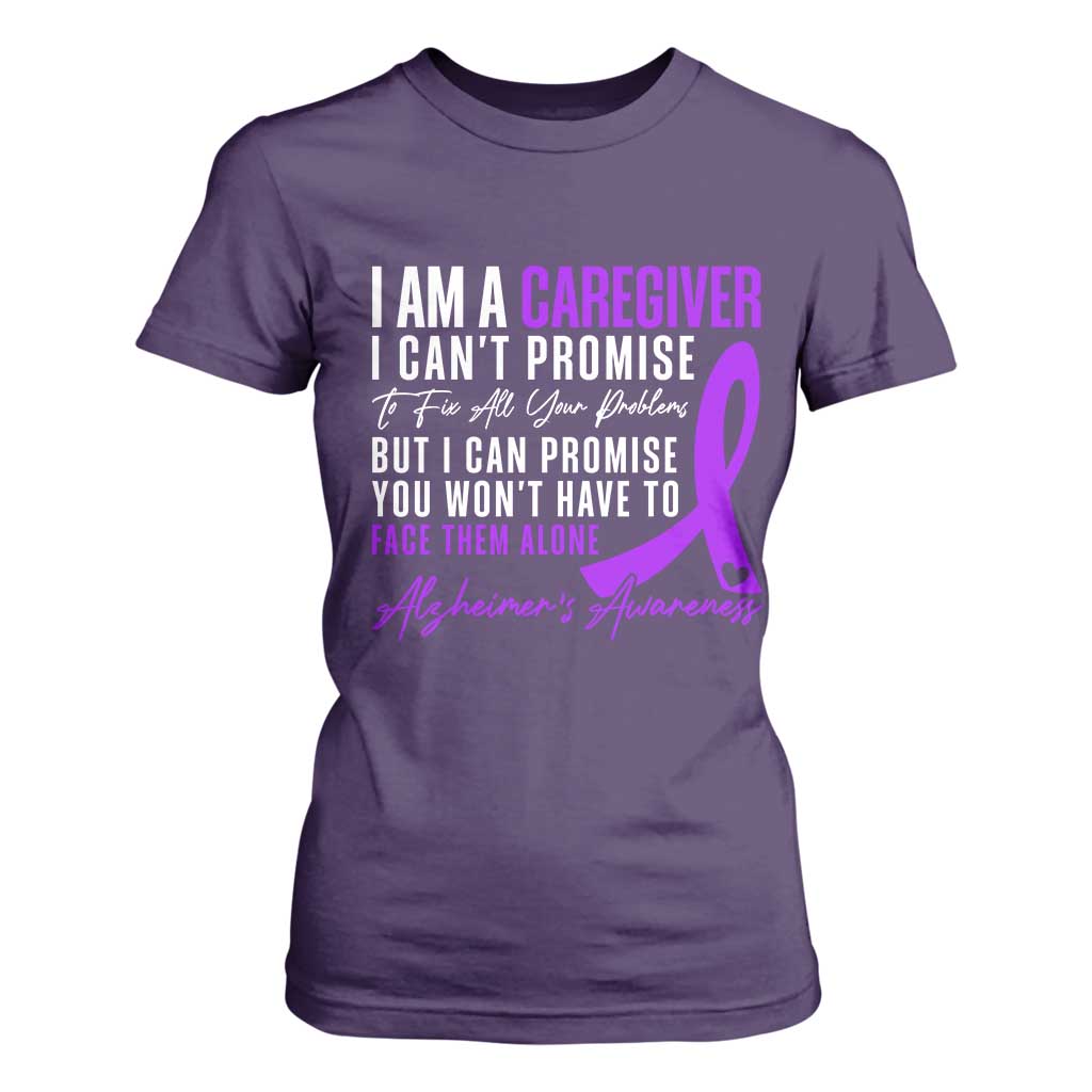 Alzheimer's Caregiver Support T Shirt For Women Purple Ribbon Hope Graphic TS12 Purple Print Your Wear