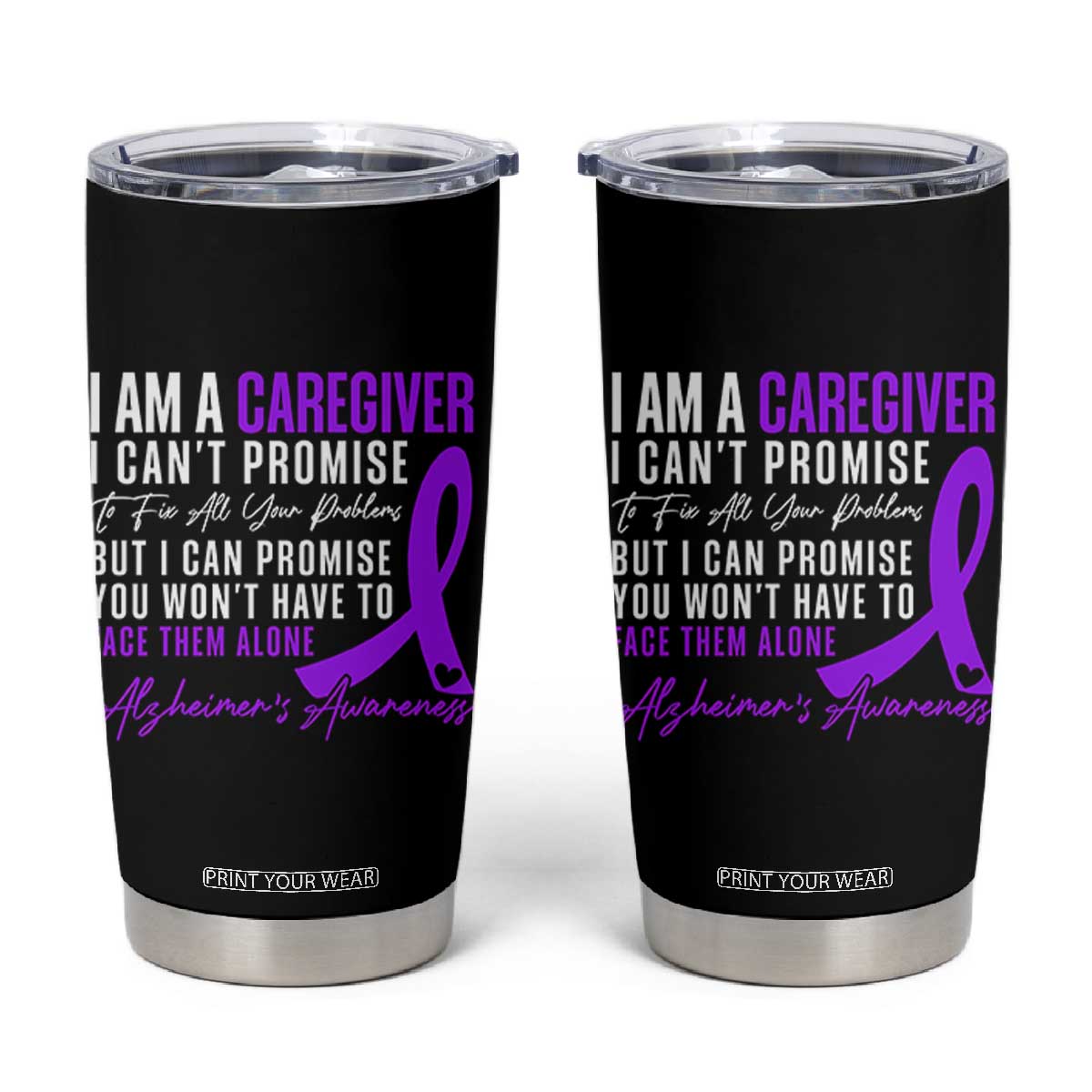 Alzheimer's Caregiver Support Tumbler Cup Purple Ribbon Hope Graphic