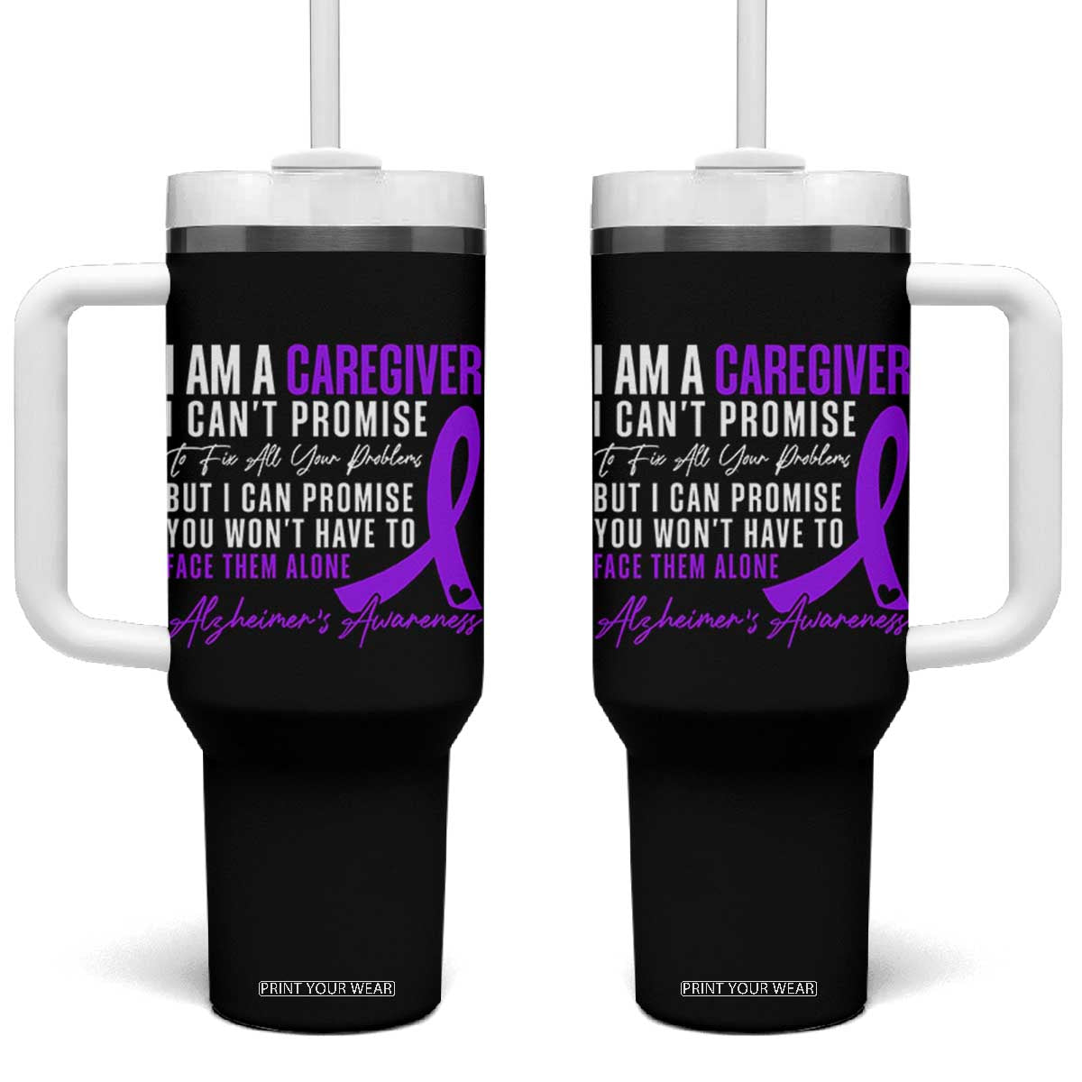 Alzheimer's Caregiver Support Tumbler With Handle Purple Ribbon Hope Graphic TS12 One Size: 40 oz Black Print Your Wear